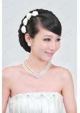 Vintage Style Pearl With Rhinestons Necklace Earring and Headpiece Set
