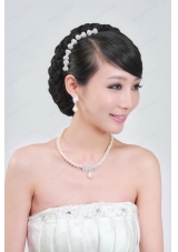 Beautiful Alloy With Pearls Wedding Jewelry Set Including Necklace Earrings And Headpiece