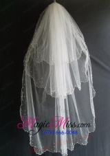 Beading Decorate Tulle Three Layers Graceful Wedding Veil