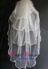 Four Layers Taffeta Ribbon Edge Tulle Wedding Veil