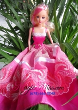 Beauty Party Dress To Barbie Doll With Hand Made Flowers and Embroidery