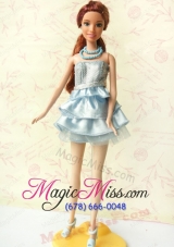 Light Blue Short Party Dress For Noble Barbie With Sequin and Ruffles