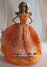 Lovely Handmade Orange Beading Ball Gown Barbie Doll Dress