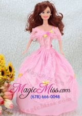 Hand Made Flower Pink Ball Gown Party Clothes Barbie Doll Dress