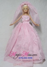 Romantic Pink Wedding Dress With Beading Made to Fit the Barbie Doll