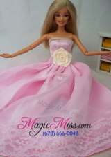 Hand Made Flower Tulle and Taffeta Party Dress Pink Barbie Doll Dress
