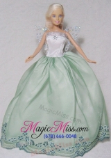 Apple Green and White Gown With Embroidery For Barbie Doll