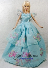 Beautiful Blue Princess Dress With Appliques Gown For Barbie Doll
