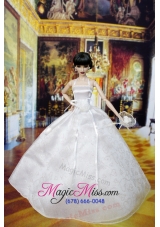 Lovely Wedding Dress For Barbie Doll With Hand Made Flowers