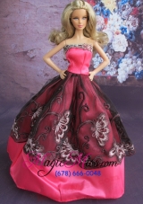 Fashionable Embroidery Ball Gown Hot Pink and Black Barbie Doll Dress