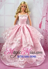 Pretty Pink Party Clothes Lace Fashion Dress for Noble Barbie Doll