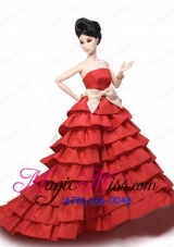Elegant Party Dress with  Red Taffeta Made to Fit the Barbie Doll