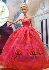 Beautiful Organza Red  Party Clothes Fashion Dress for Noble Barbie Doll
