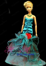 Gorgeous Teal Party Clothes Fashion Dress Sequins for Noble Barbie Doll