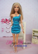 Teal Fashion Sequin Party Dress With One Shoulder Mini-length Made To Fit the Barbie Doll