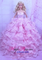 Exclusive Pink Gown With Ruffled Layers Dress For  Barbie Doll