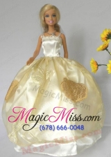 Light Yellow Straps Appliques Handmade Dresses Fashion Party Clothes Gown Skirt For Barbie Doll