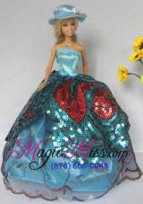 Free Shippment Barbie Doll Lace and  Sequins Clothes Party Dresses Gown
