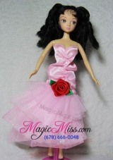 Elegant Pink Dress With Flower Tea-length For Barbie Doll