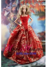 Luxurious Red Gown With Embroidery Made to Fit the Barbie Dress