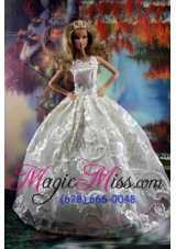 Romantic White Gown With Embroidery Dress For Barbie Doll