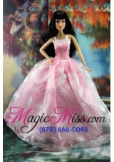 Beautiful Pink and Embroidery For Barbie Doll Dress