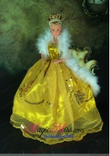 Luxurious Appliques Yellow Strapless Party Clothes Fashion Dress for Noble Barbie