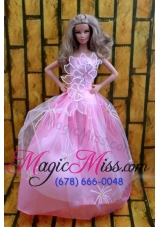 Fashion Princess Rose Pink Dress Gown For Barbie Doll