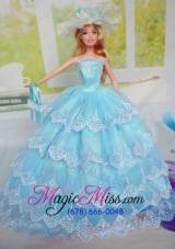 Luxurious  Baby Blue Party Clothes for Noble Barbie Doll Tulle