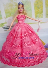 Gorgeous Hot Pink  Party Clothes Organza for Noble Barbie Doll