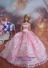 Sequin Decorate Fashion Princess Pink Dress Gown For Barbie Doll