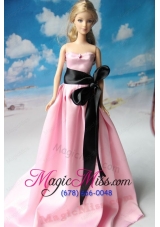 Rose Pink Party Dress With Sash For Barbie Doll Dress