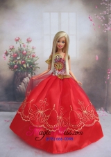 Pretty Gown With Red Applqiues StrapsMade to Fit the Barbie Doll