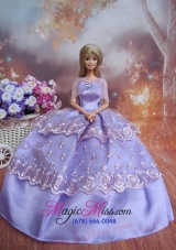 Handmade Dresses Lilac Lace Fashion Party Clothes Gown Skirt For Barbie Doll