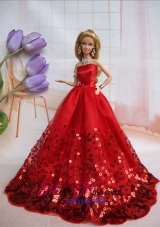 Popular Strapless Red Accents and Sequins Made To Fit The Barbie Doll
