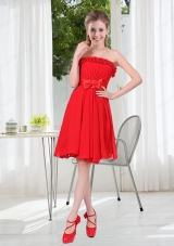 Wonderful Ruching Strapless Bowknot Bridesmaid Dress in Red
