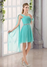 One Shoulder A Line Beading and Ruching Bridesmaid Dress with Lace Up