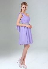 2015 Sassy Beaded and Ruched Short Bridesmaid Dress in Lavender