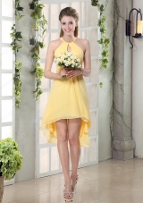 New Fashion Halter Top Asymmetrical  Bridesmaid Dress