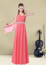 One Shoulder Beaded Long Bridesmaid Dress with Ruches