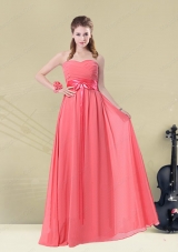 Sweetheart Watermelon Long Bridesmaid Dress with Bow Belt