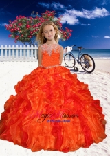 Appliques Little Girl Pageant Dress in Orange Red with Beaded Decorate