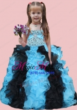 Ball Gown Strapless Beading Ruffles and Beading Muti-color Little Girl Pageant Dress
