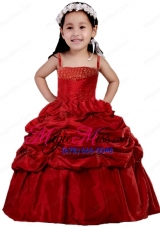 Wine Red Pick-ups Straps Beading and Ruching Little Girl Pageant Dress