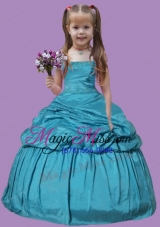 Teal Blue Pick-ups Appliques Taffeta Little Girl Pageant Dress with Strapless Ball Gown