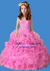 Strapless Ruffles and Appliques Little Girl Pageant Dress in Rose Pink