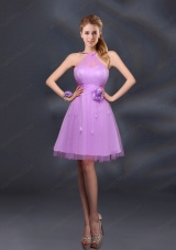 Pretty Halter A Line Bridesmaid Dresses with Hand Made Flowers