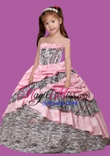 Yelloow Appliques Scoop Taffeta Pick-ups Little Girl Pageant Dresses for 2014