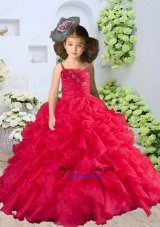 Straps Beading and Ruching Little Girl Pageant Dress in Coral Red