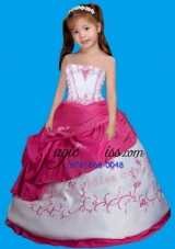 Strapless White and Hot Pink Little Girl Pageant Dress with Embroidery